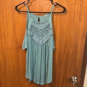 Teal Crochet Detail Women's Top